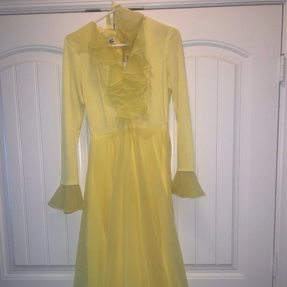 Vtg Neon Yellow Sheer Ruffle - Picture 2 of 2